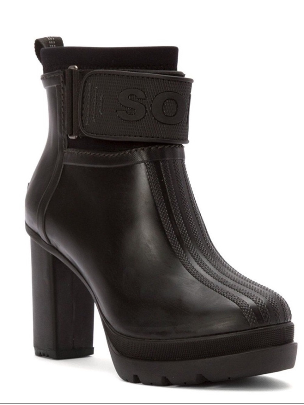 Sorel Medina III Ankle Rain Boots Black Rubber Platform Block Heel Size 10